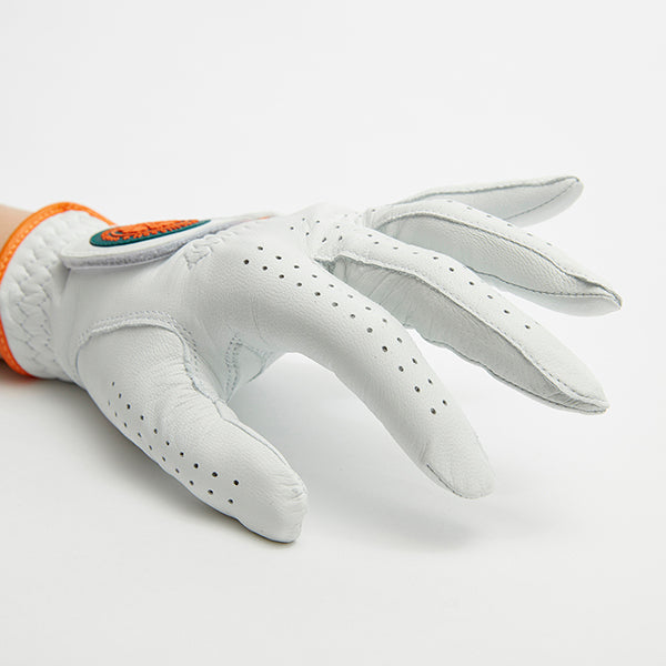 Leather golf gloves [Hibiscus series] (Pearl white) Left hand worn, common for men and women