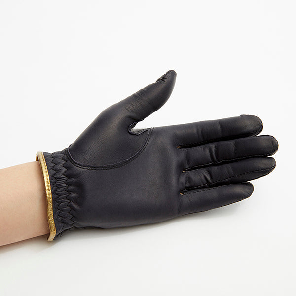 Leather golf gloves [Hibiscus series] (Navy) Left hand worn, common for men and women