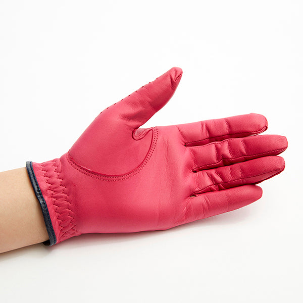 Leather golf gloves [Hibiscus series] (magenta) for both hands for women