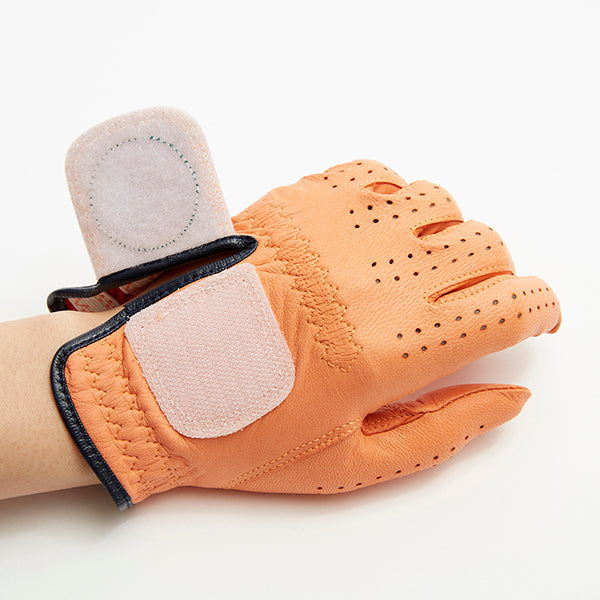 Leather golf gloves [Hibiscus series] (orange) for both hands for women