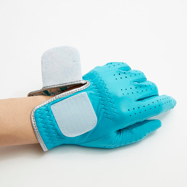 Leather Golf Gloves [Hibiscus Series] (Blue) for both hands, for women