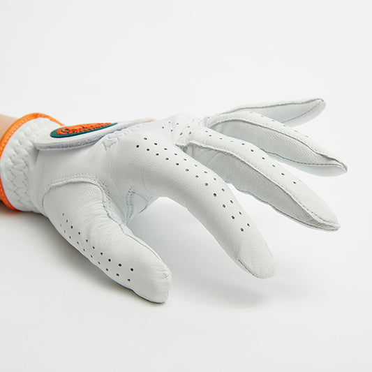 Leather Golf Gloves [Hibiscus Series] (Pearl White) for both hands, for women