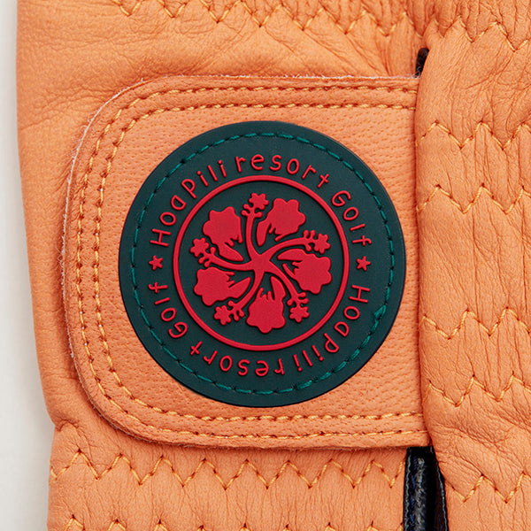 Leather golf gloves [Hibiscus series] (orange) Left hand worn, both men and women