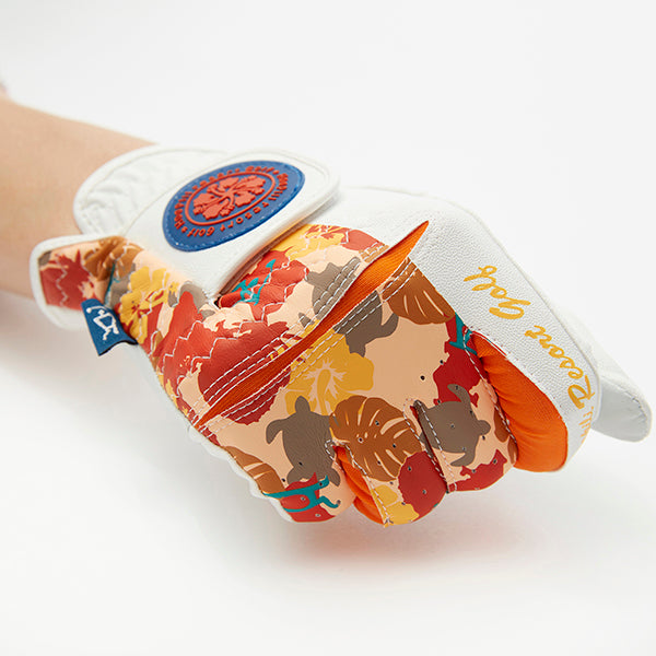 Golf gloves [Hawaiian camouflage] (orange) worn on the right hand, unisex