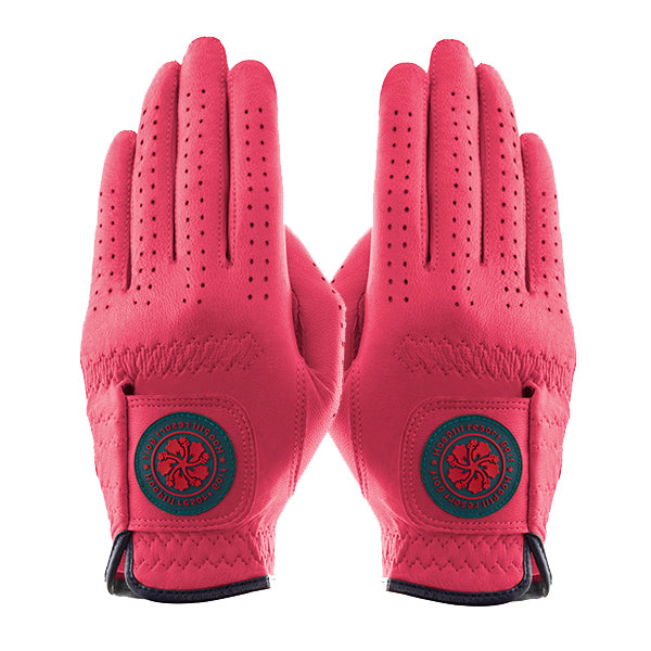 Leather golf gloves [Hibiscus series] (magenta) for both hands for women