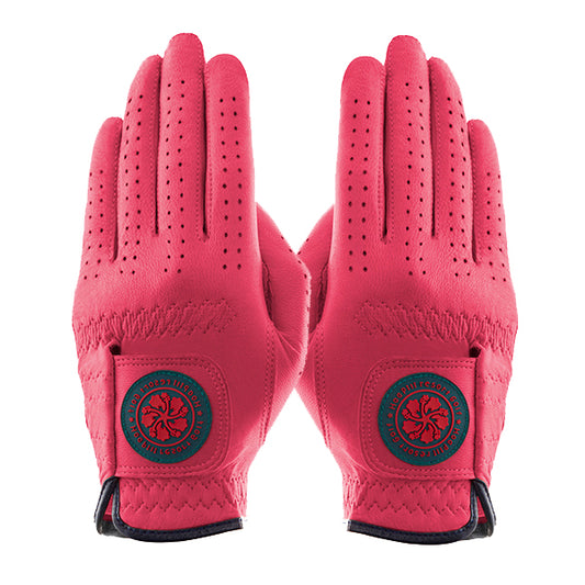 Leather golf gloves [Hibiscus series] (magenta) for both hands for women