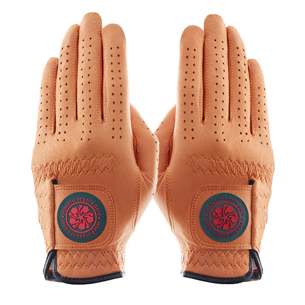 Leather golf gloves [Hibiscus series] (orange) for both hands for women