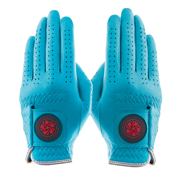 Leather Golf Gloves [Hibiscus Series] (Blue) for both hands, for women