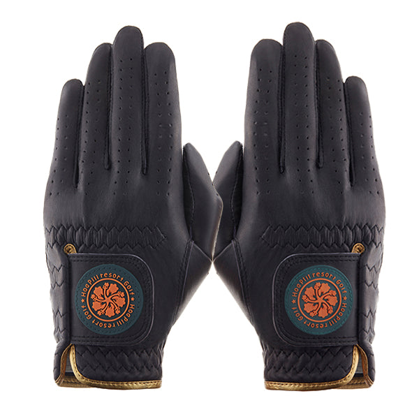 Leather golf gloves [Hibiscus series] (Navy) for both hands for women