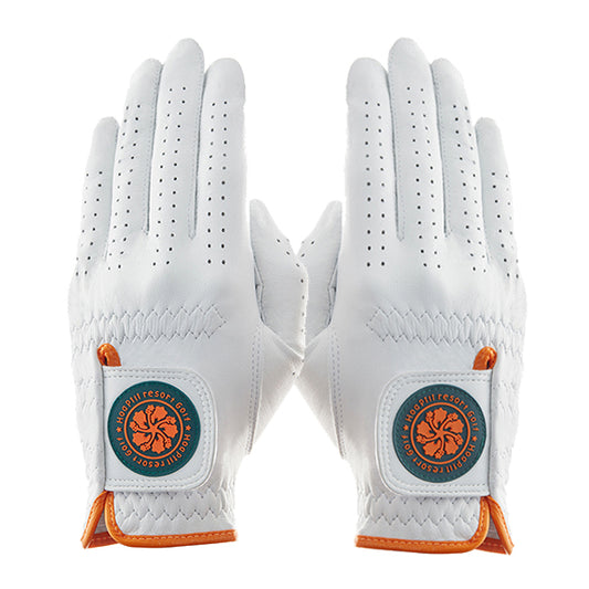 Leather Golf Gloves [Hibiscus Series] (Pearl White) for both hands, for women