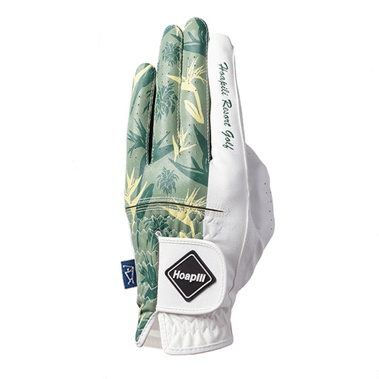 Golf glove [tropical] (khaki) worn on left hand